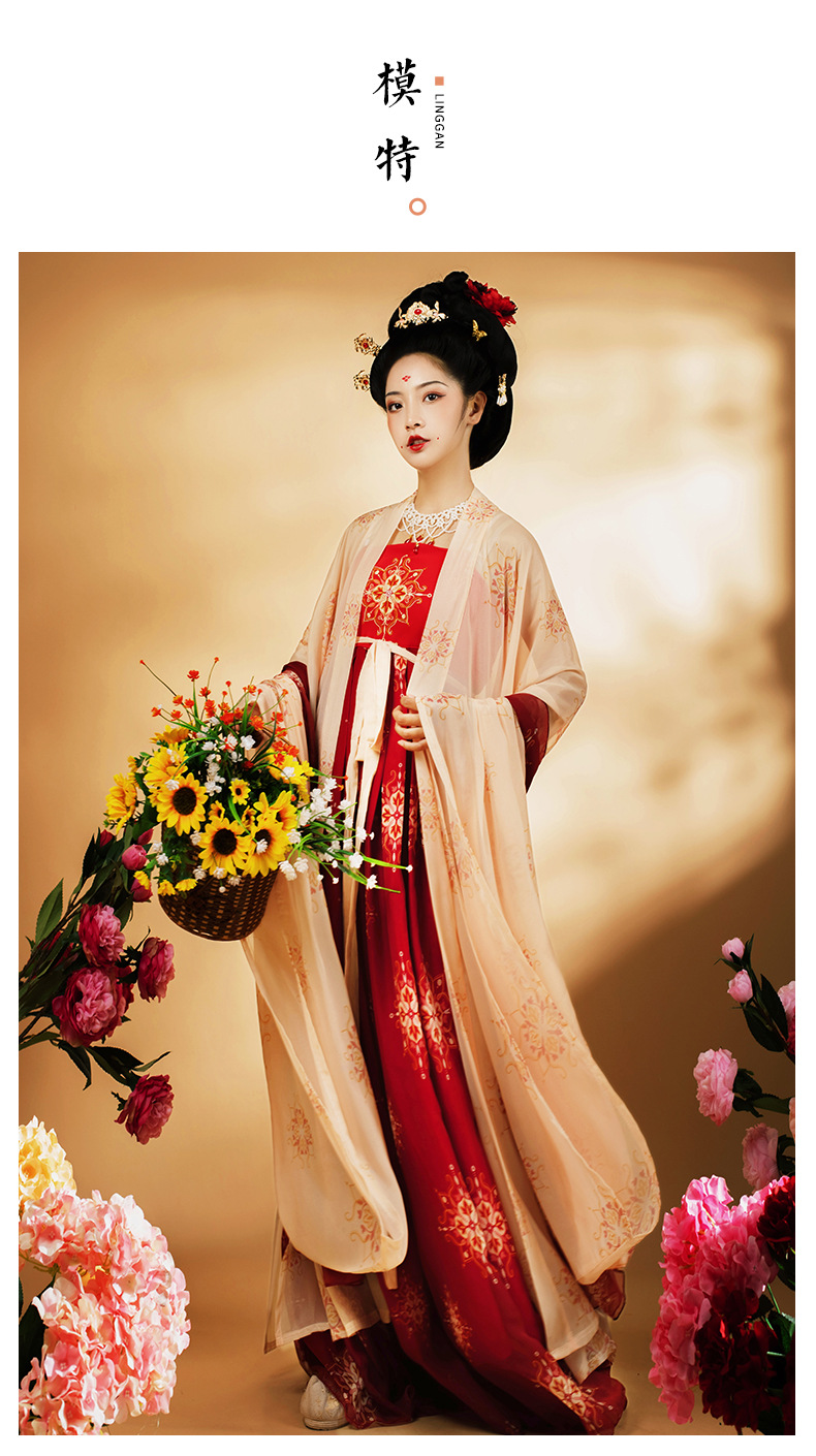 海棠私语 羞花唐制汉服女原创唐风诃子裙大袖衫披帛学生日常套装