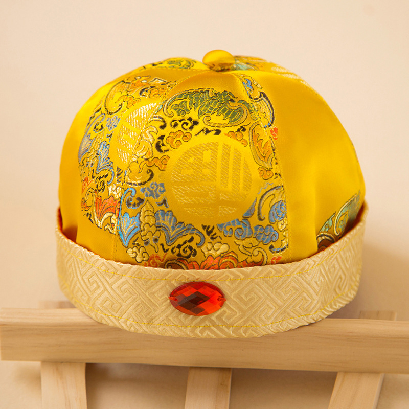 儿童唐装帽子婴儿帽地主帽男女宝宝少爷阿哥帽满月百天百岁岁周岁