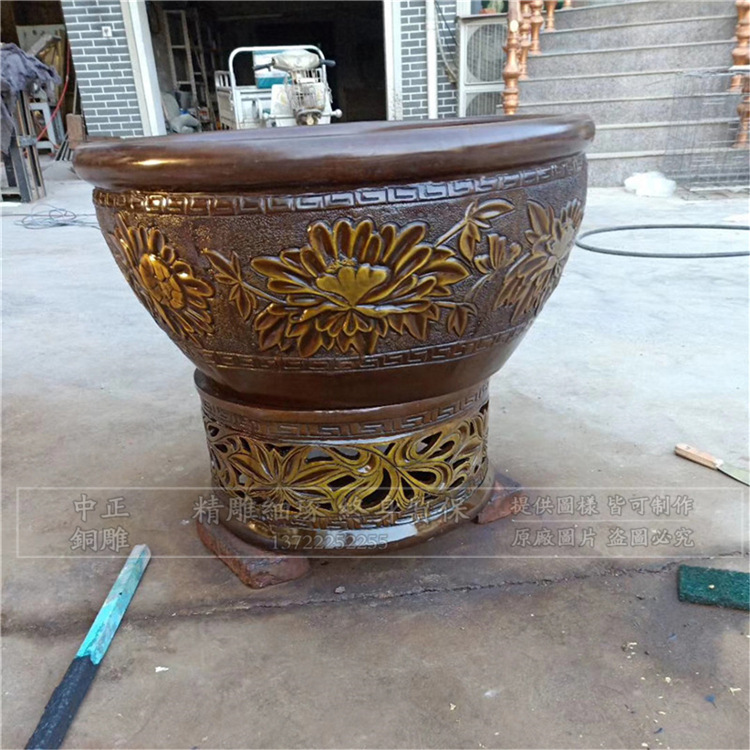 铜雕水缸 寺庙水缸雕塑 喷漆铜水缸 铜缸 定做铜缸仿铜缸青铜铜缸