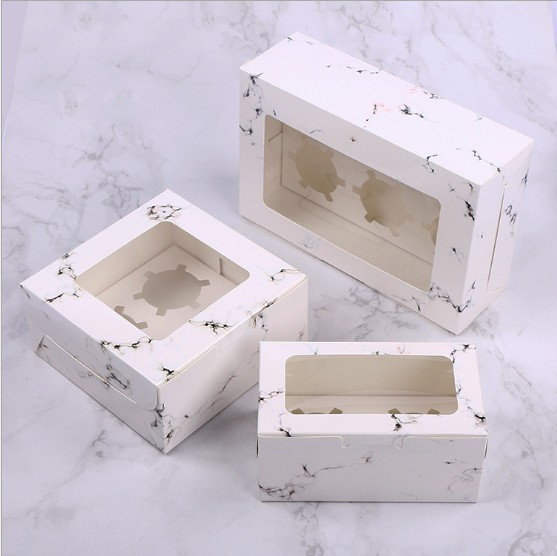 大理石纹透明开窗马芬蛋糕盒子送内托2/4/6粒纸杯蛋糕盒杯子蛋糕