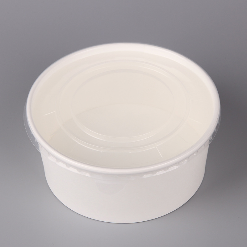 定做外卖打包纸碗沙拉纸盒带盖白色快餐盒圆形饭盒打包盒定制logo