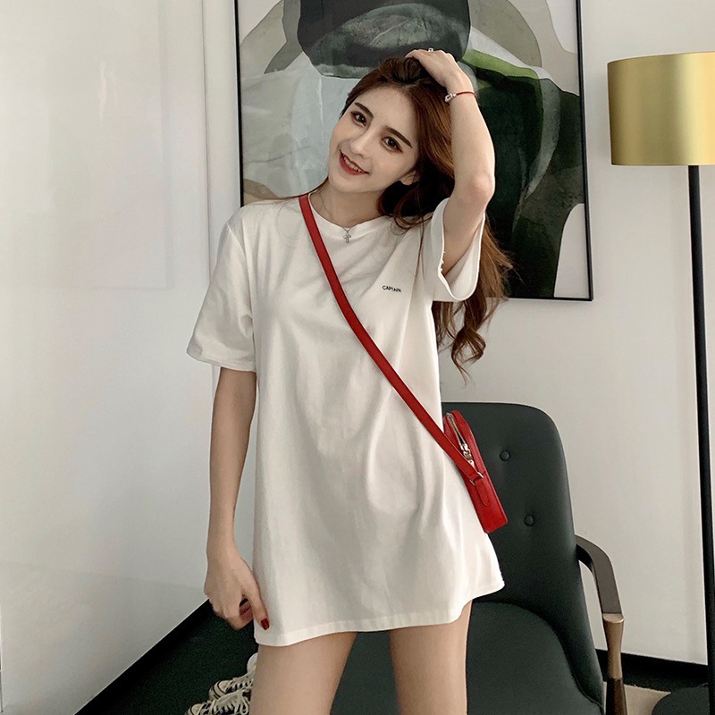 Mid-Length Letter Embroidered Short-Sleeved T-shirt Women's Summer Fashion Casual Korean Women's Bottoming Shirt Top Foreign Trade Wholesale