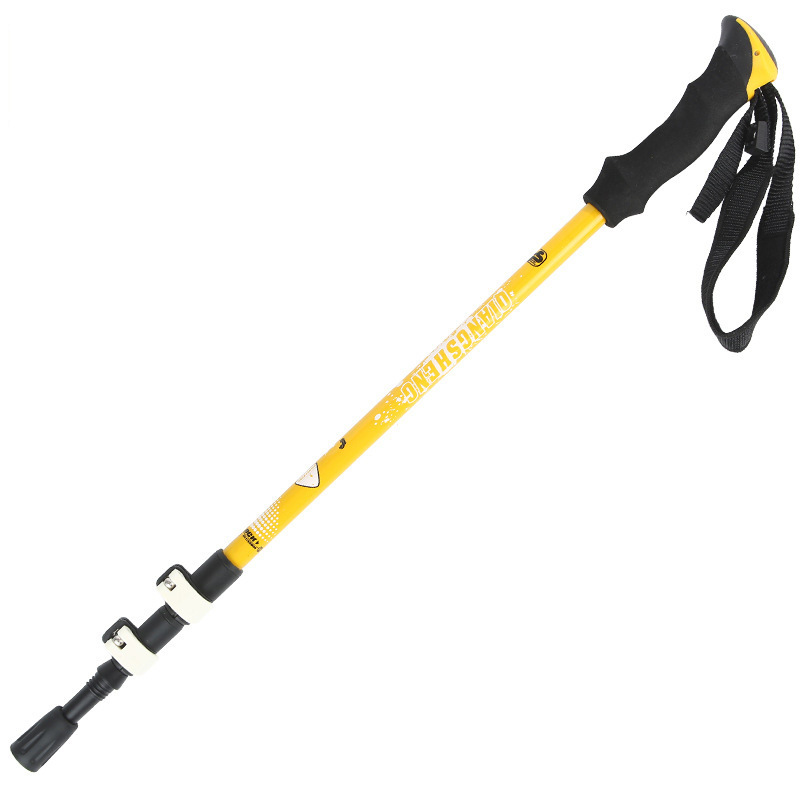 Double-Color Head 14cm Outer Lock Three-Section Retractable Outdoor Camping Alpenstock Walking Stick