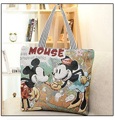 Live Wholesale 2022 New Linen S Bag Bags Women's Yarn-Dyed Cartoon Pattern Large Capacity Tote Mummy Bag