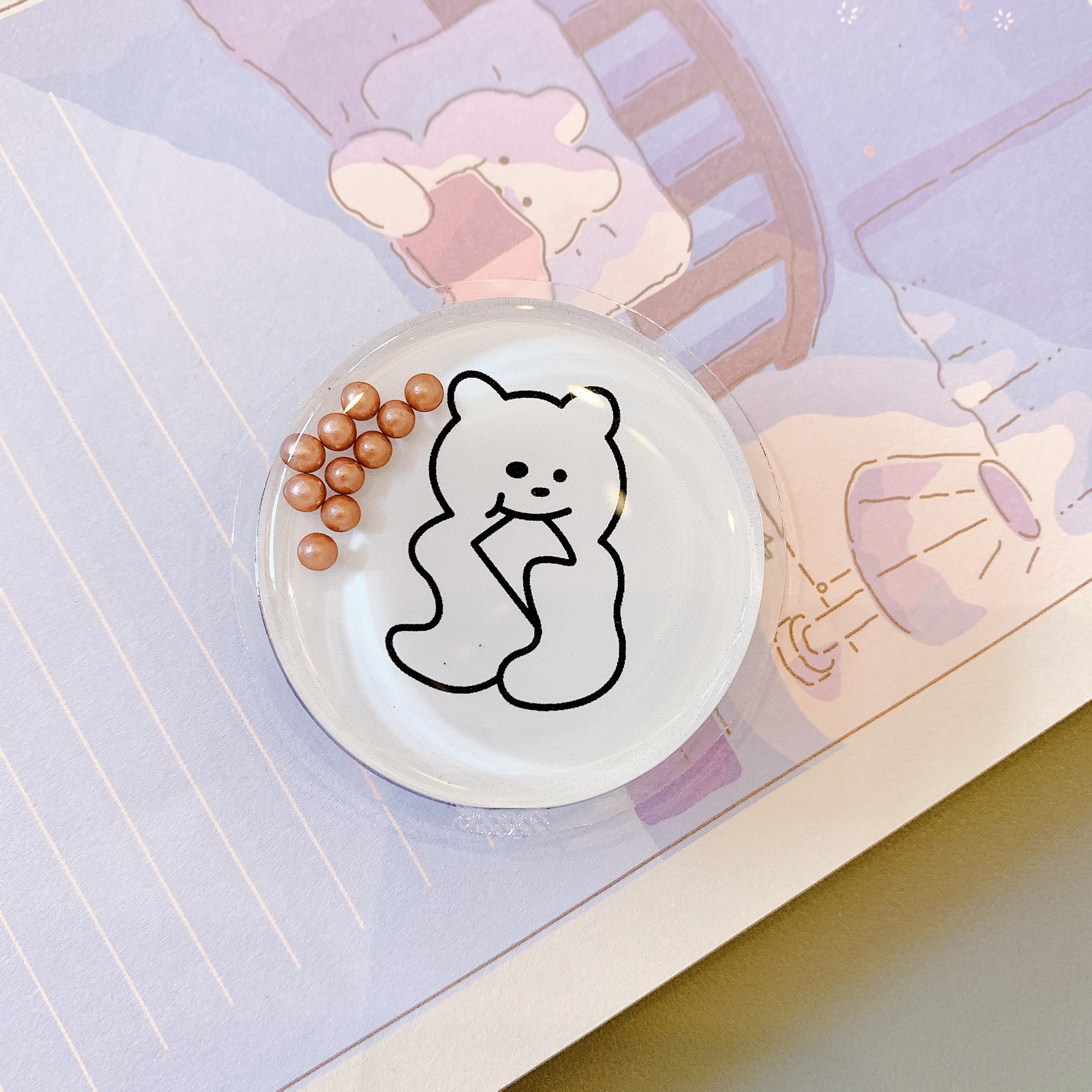 韩国手机支架闪粉液体卡通手机壳支架流沙软包 桌面支架水袋