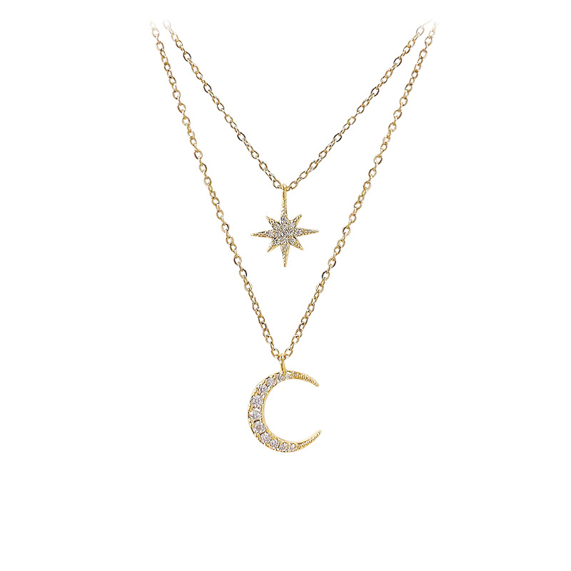 New Eight Awn Star Clavicle Chain a Dual-Use Moon Necklace Women's Dual-Use Design European and American Simple Elegant Jewelry