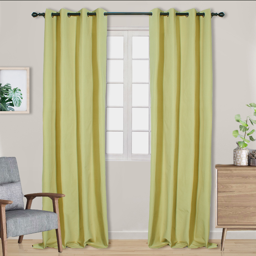 佛山窗帘厂家直销现代简约草绿色涤纶打孔高遮光酒店公寓窗帘成品