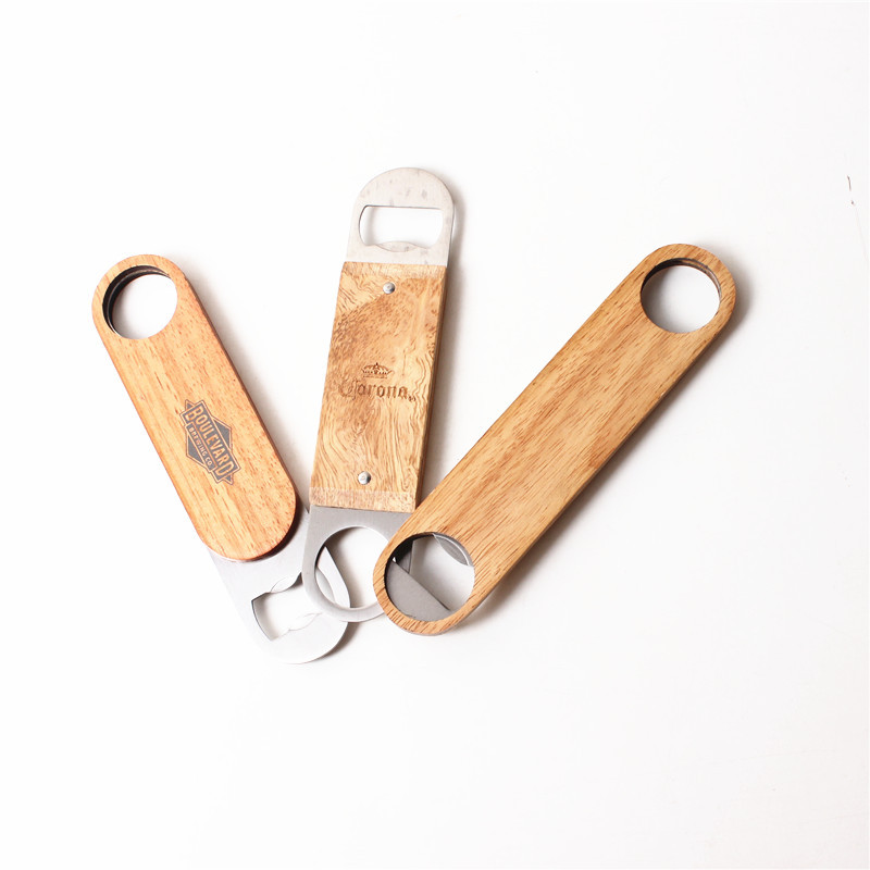 家用啤酒开瓶器 无痕不锈钢啤酒木柄个性小扳手简易啤酒起子便携