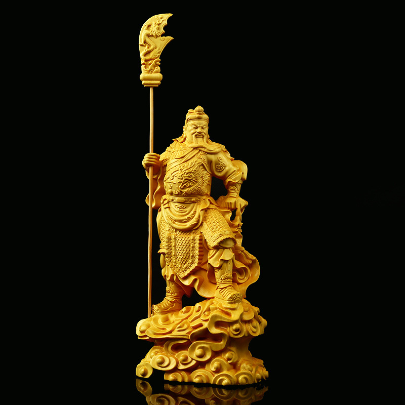 黄杨木雕关公摆件关羽武财神关公工艺雕刻迦蓝菩萨居家供奉礼品