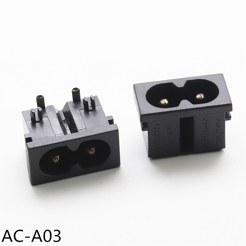 ac电源接口母座 两芯八字型侧插2脚插座 ac-a03 c8型卡式机柜插座
