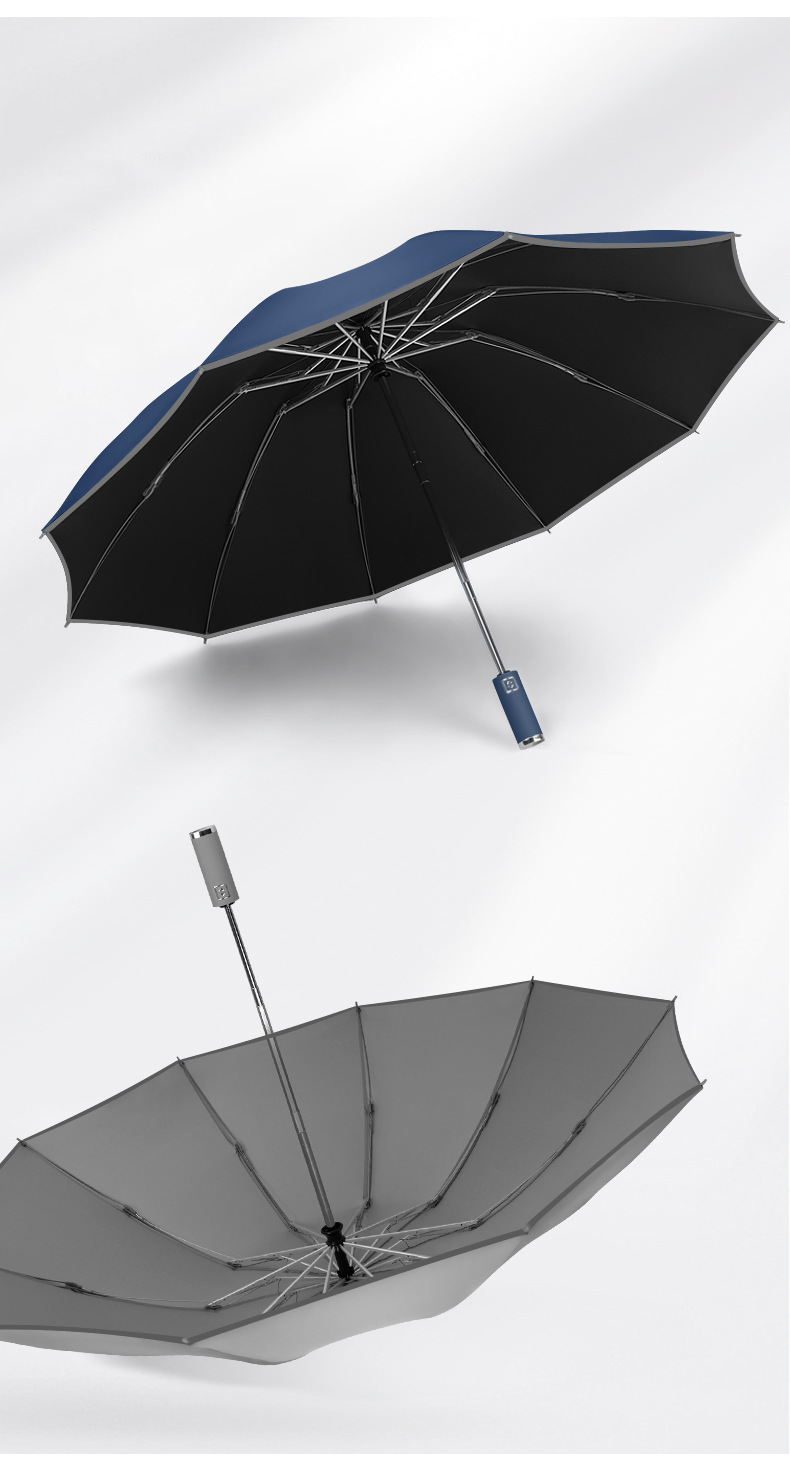 10骨钛银反光条设计 自动反向伞防晒商务睛雨伞 免费印logo