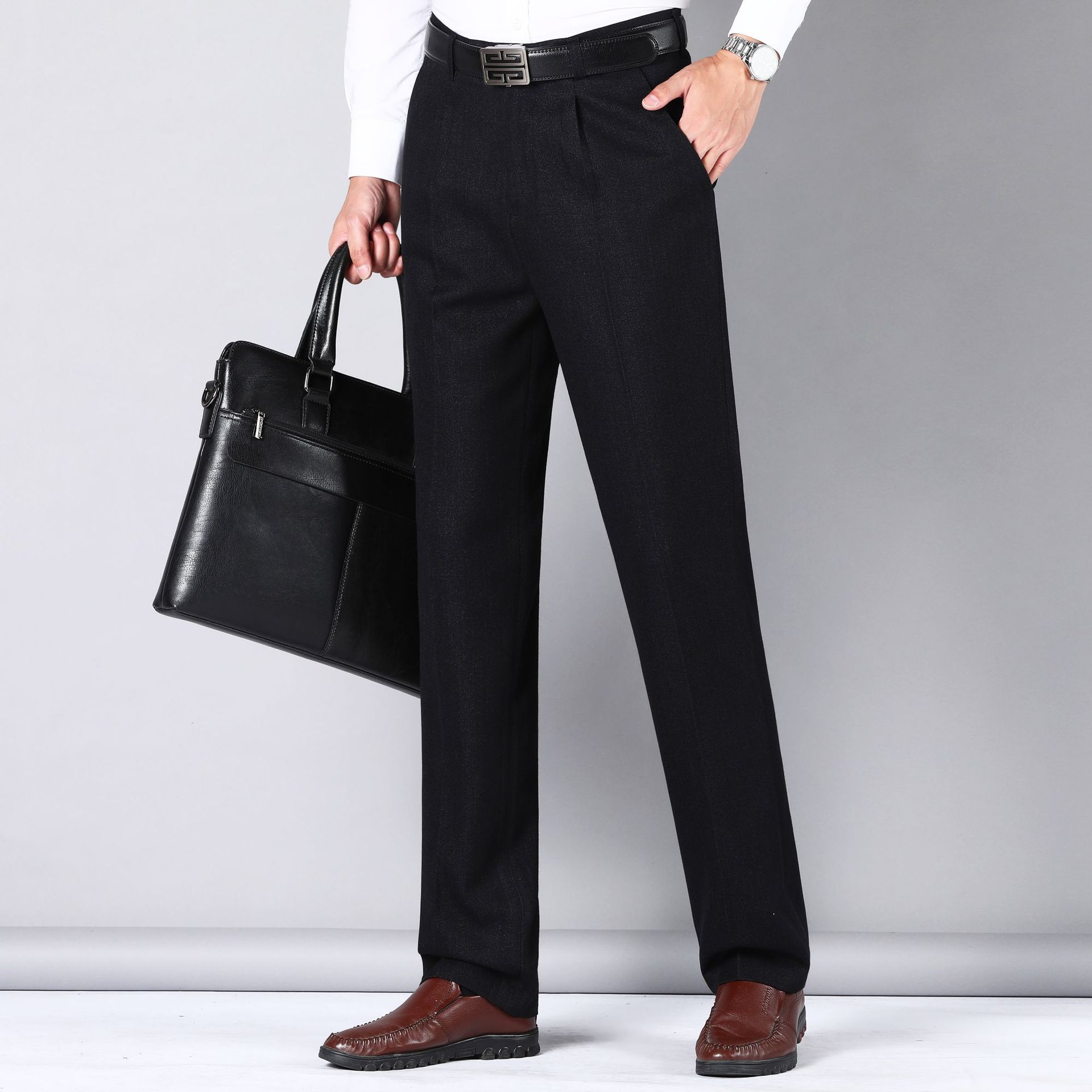 秋冬季常规厚款中年男士休闲裤宽松西裤爸爸装裤子中老年男裤正装