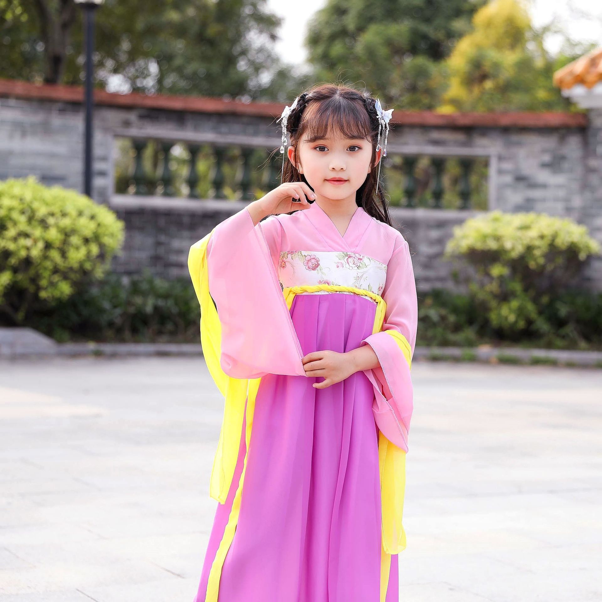 2020女童汉服清新淡雅超仙襦裙贵妃服小女孩古装仙女服古筝演奏服