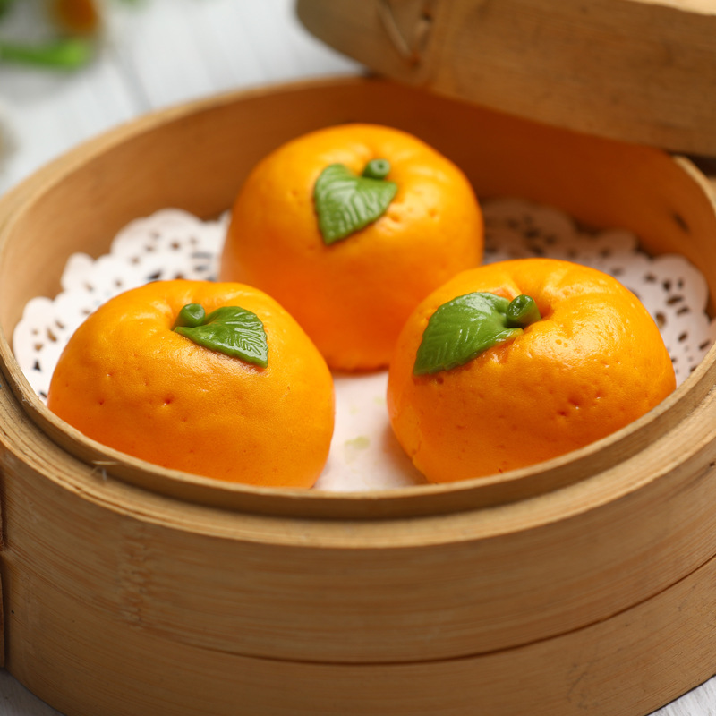 粤食福桔子果蔬卡通香橙红豆粒包子儿童早餐食品营养纯手工早点