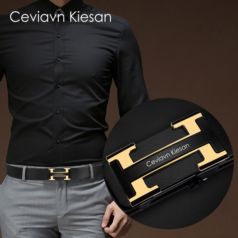 Men's Leather Belt Automatic Leather Buckle Young People Fashion Korean Style Casual Cowhide Belt Young Men Trend Pant Belt Men