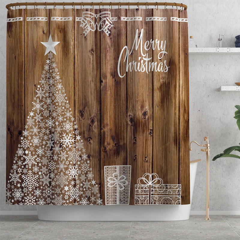 Exclusive for Cross-Border Christmas Element Printing Toilet Floor Mat Four-Piece Snow Christmas Tree Waterproof Shower Curtain DIY Pattern