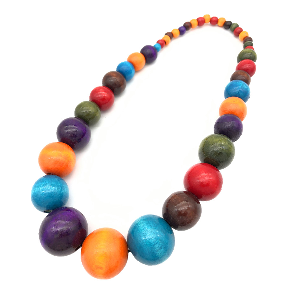 Ethnic Style Wooden Bead Necklace Colorful Sweater Chain Set Amazon Hot Necklace Cross-Border Jewelry Necklace