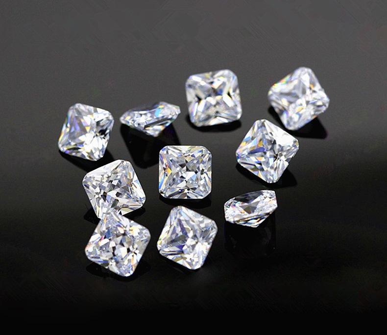 正方倒角车花白色锆石裸石 人造cz皓石透明无色 首饰diy配石批发