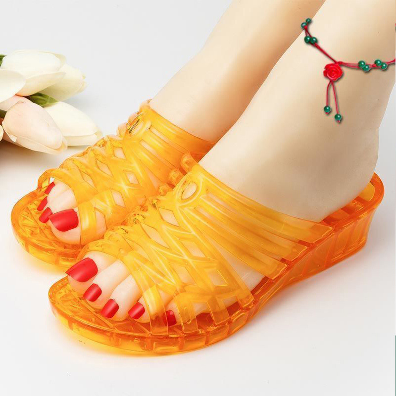 Crystal Sandals Women's Mid Heel Transparent Women's Summer Plastic Outdoor Slippers Home Wedge Platform Bathroom Sandals