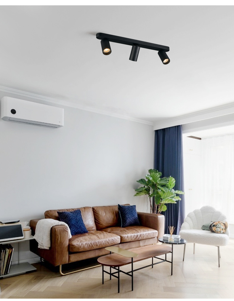 led明装双头射灯cob三头长条形店铺轨道灯客厅背景墙玄关免开孔灯