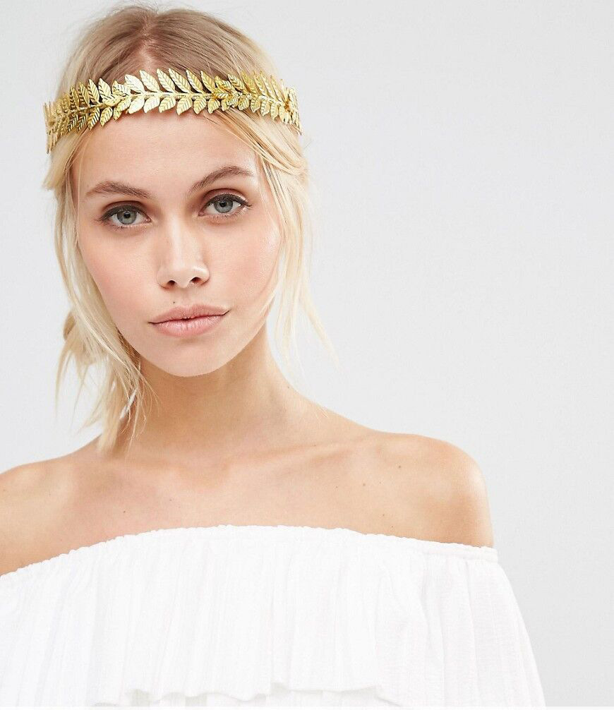 简约女神金属叶子巴洛克圆形皇冠 复古金色橄榄叶桂冠圆发箍头饰