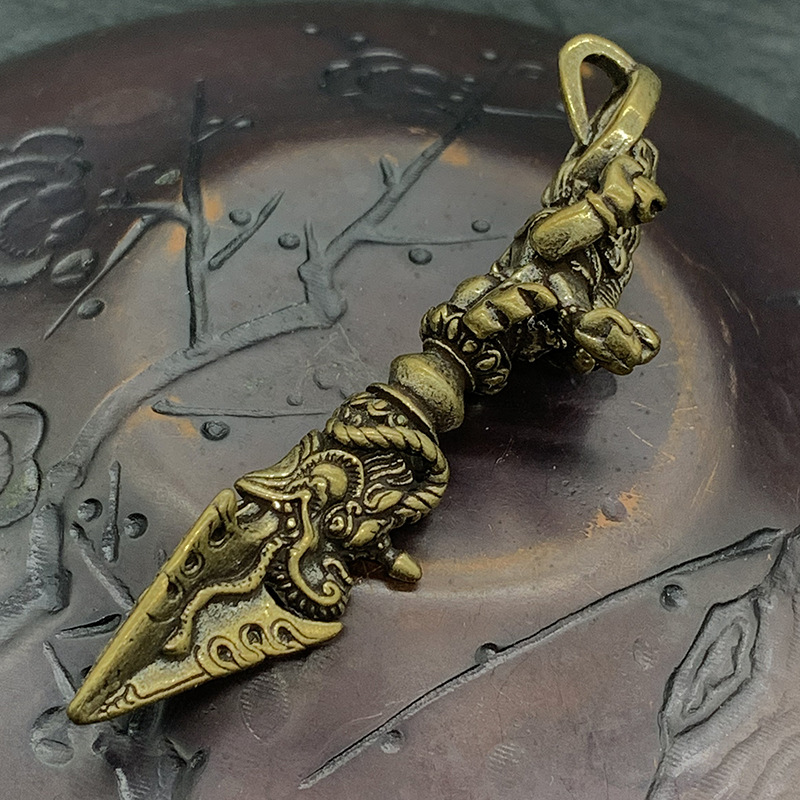 纯铜象神金刚镢藏传佛教密宗法器降魔杵金刚杵钥匙扣挂件地摊货