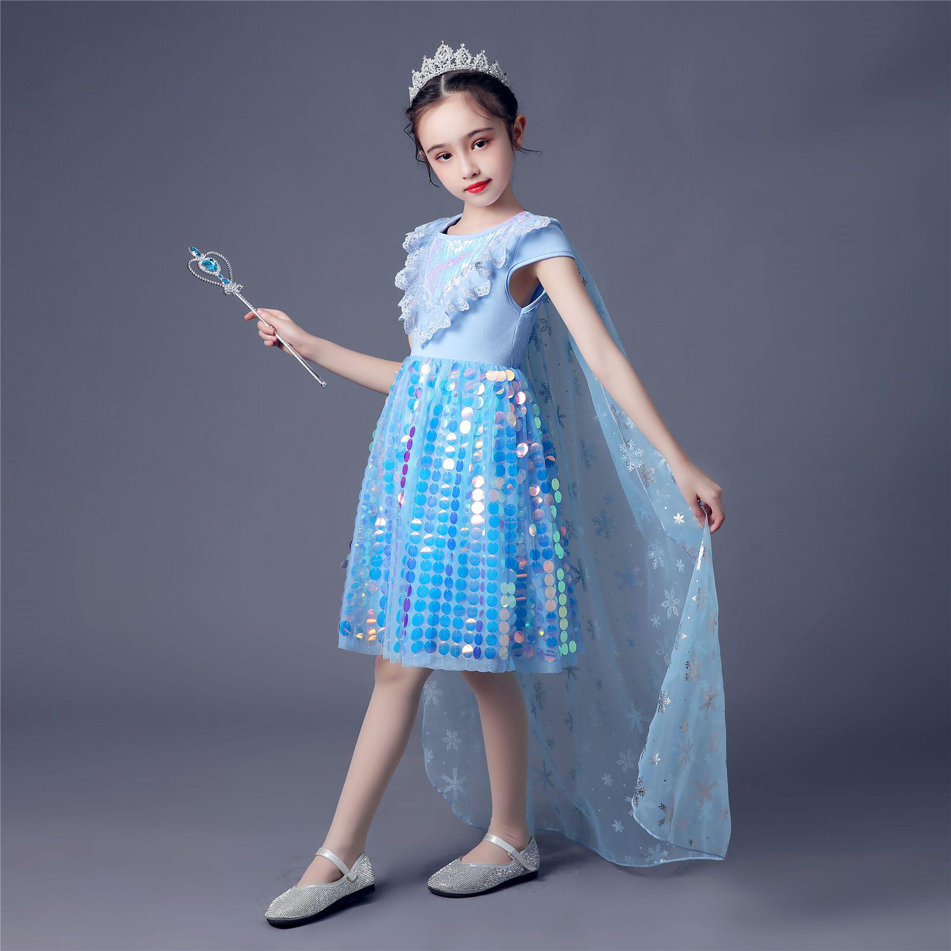 女童冰雪2公主连衣裙夏季女孩儿童爱莎裙子艾莎短袖女宝宝公主裙