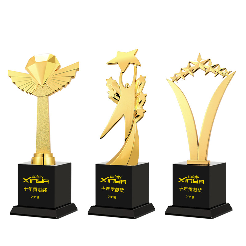 Crystal Trophy Lettering Competition Five-Pointed Star Resin Wooden Metal Excellent Staff Prize Medal Decoration Wholesale