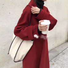 新款红色双面羊绒大衣女韩国INS新款A字型毛呢外套-RZ035