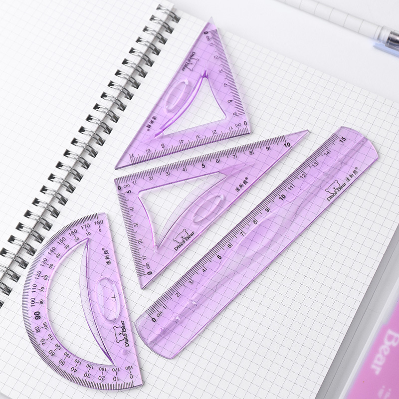 迪斯熊可自由弯曲软尺四件套套装高韧性赠送磨砂笔盒蓝色紫色可选