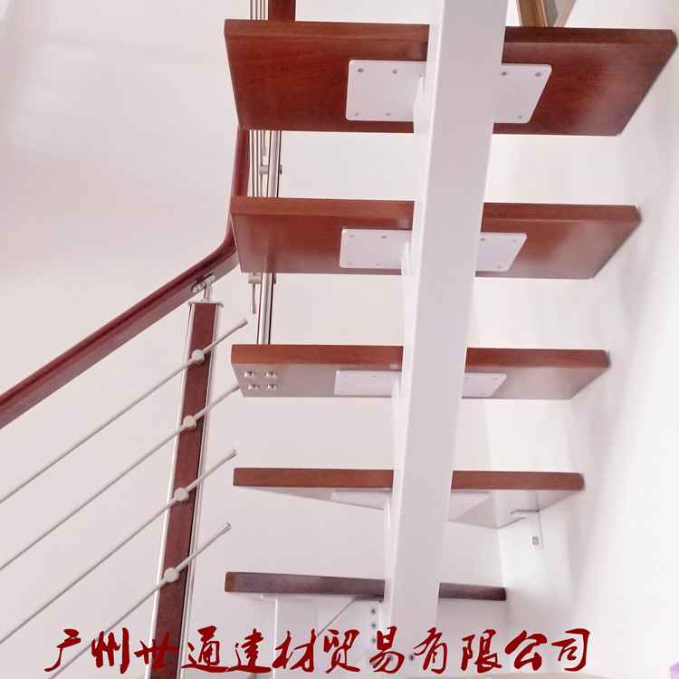 室内复式楼梯 钢木方管直梁楼梯 木楼梯踏步板 牢固爬