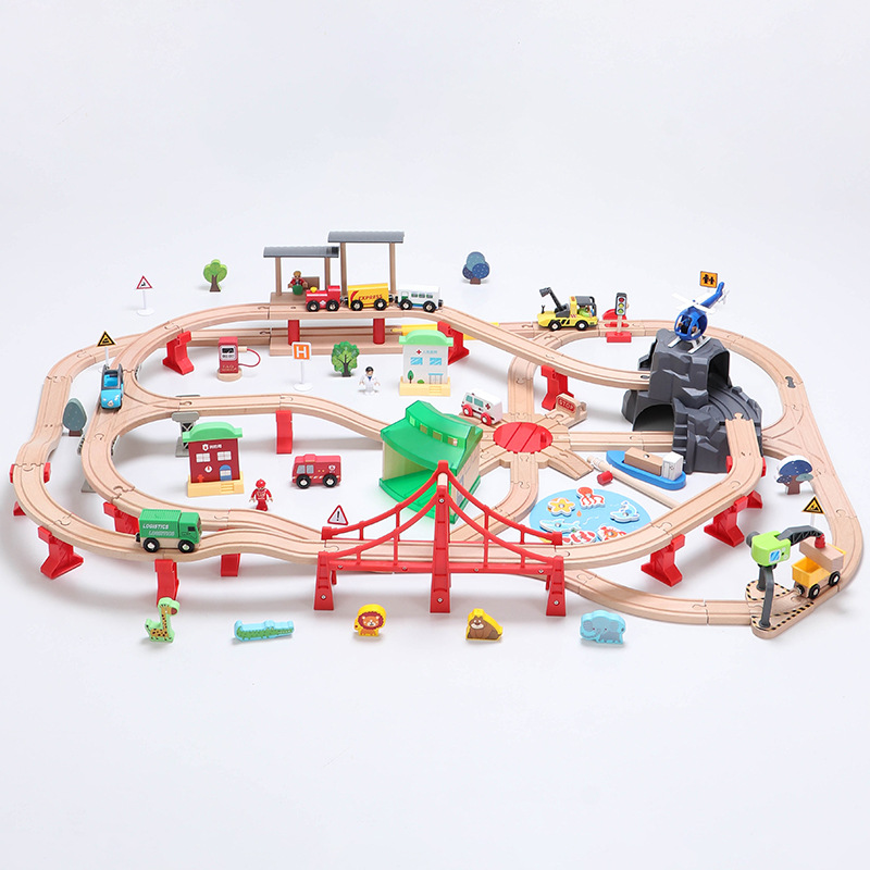 iekool木质火车轨道豪华超大套装兼容木质托马斯小火车轨道玩具
