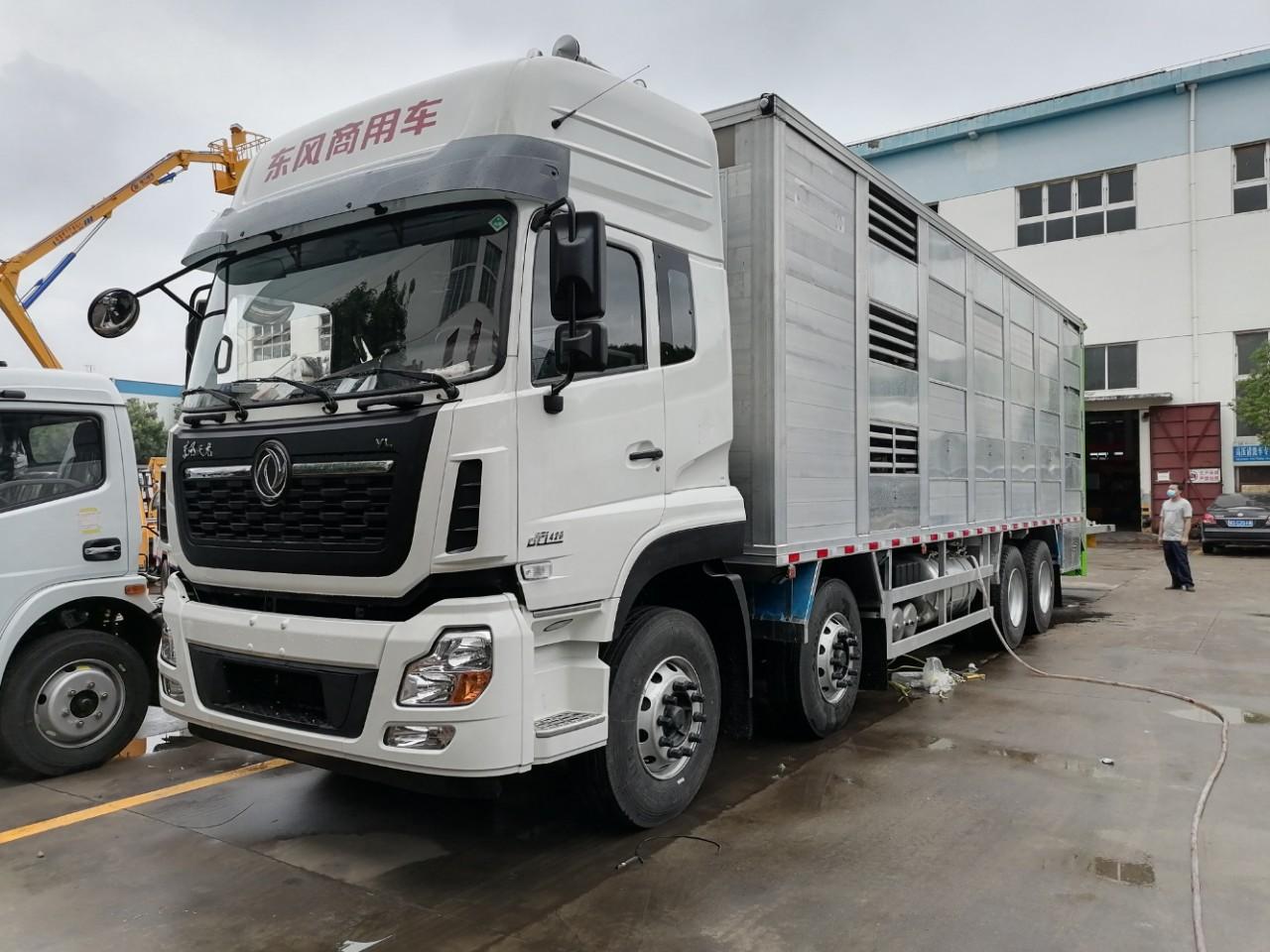 东风天龙恒温拉猪车,程力牌全铝畜禽运输车价格,全铝制造带清洗