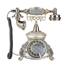厂家批发免提蓝屏古董欧式仿古电话机 办公树脂青古铜复古电话机