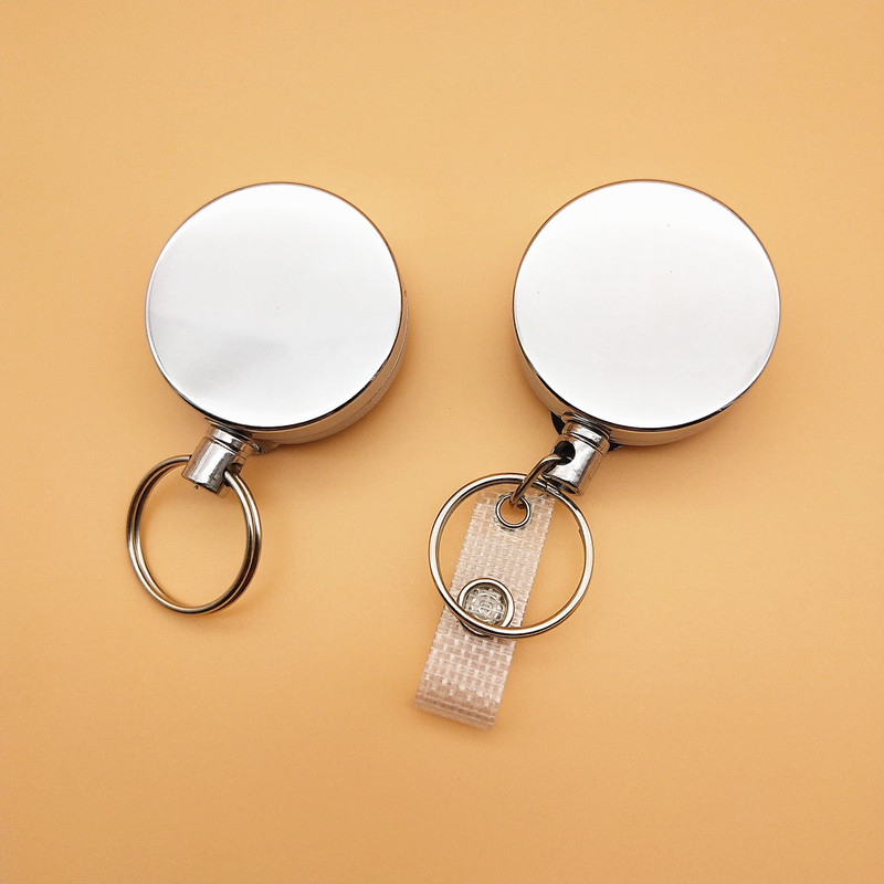 直销4公分双面金属易拉扣 易拉得 伸缩钢丝绳钥匙扣 大滴胶证件扣