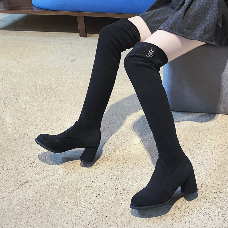 长靴女过膝2020年秋冬新款高筒靴显瘦百搭粗跟弹力靴高跟套筒长靴
