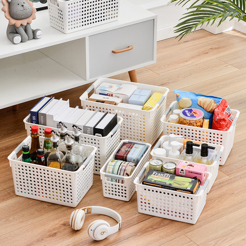 Pure White Series Large Storage Basket Plastic Pp Rectangular Kitchen Storage Basket Mask Fruit Finishing Storage Basket