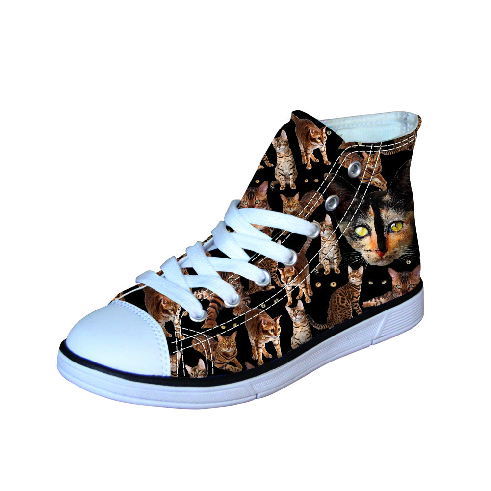 跨境独立站万圣节猫汤姆猫图案定制高帮儿童帆布鞋男女童鞋休闲鞋