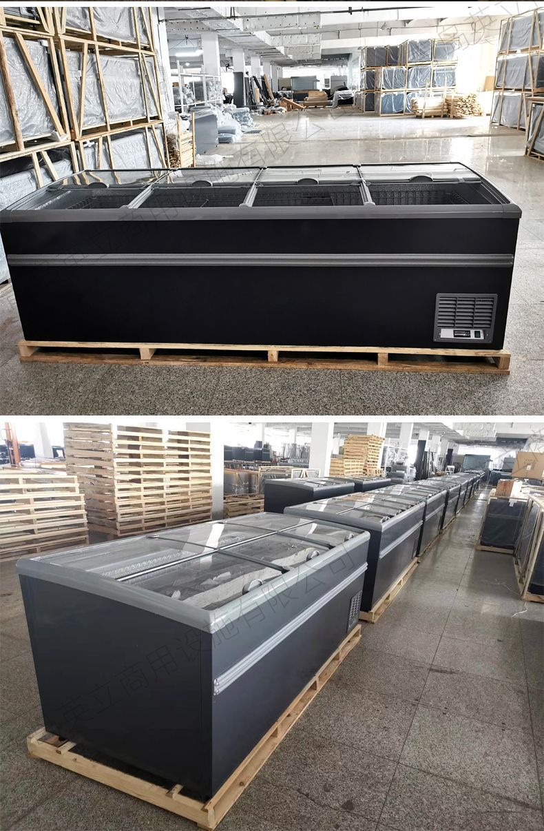 英立自动化霜组合岛柜超市冷柜速冻冰柜卧式商用冷冻柜铜管展示柜