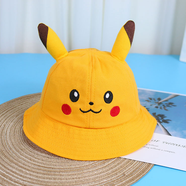 儿童帽子卡通薄款渔夫帽男女宝宝遮阳春秋可爱皮卡丘盆帽dh207610
