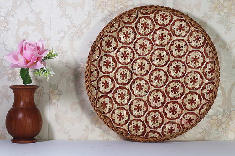 竹编簸箕编织筲箕工艺品装饰品手工图案簸箕竹制品