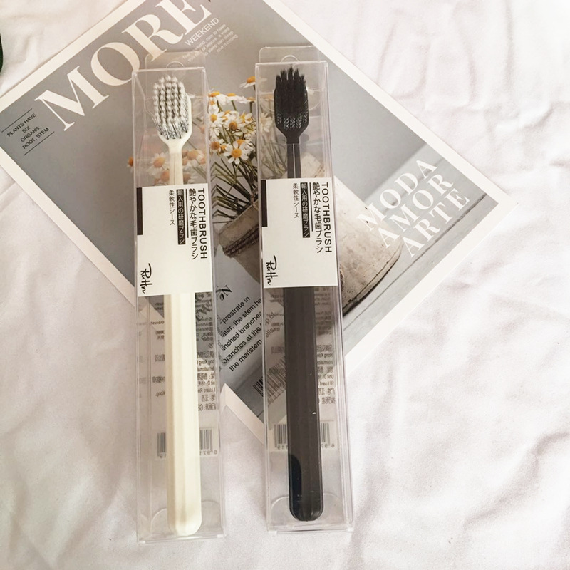 Imported Spiral Toothbrush Black and White Wide Head Soft-Bristle Toothbrush Single Toothbrush Chain Cross-Border Hot Factory Direct Sales