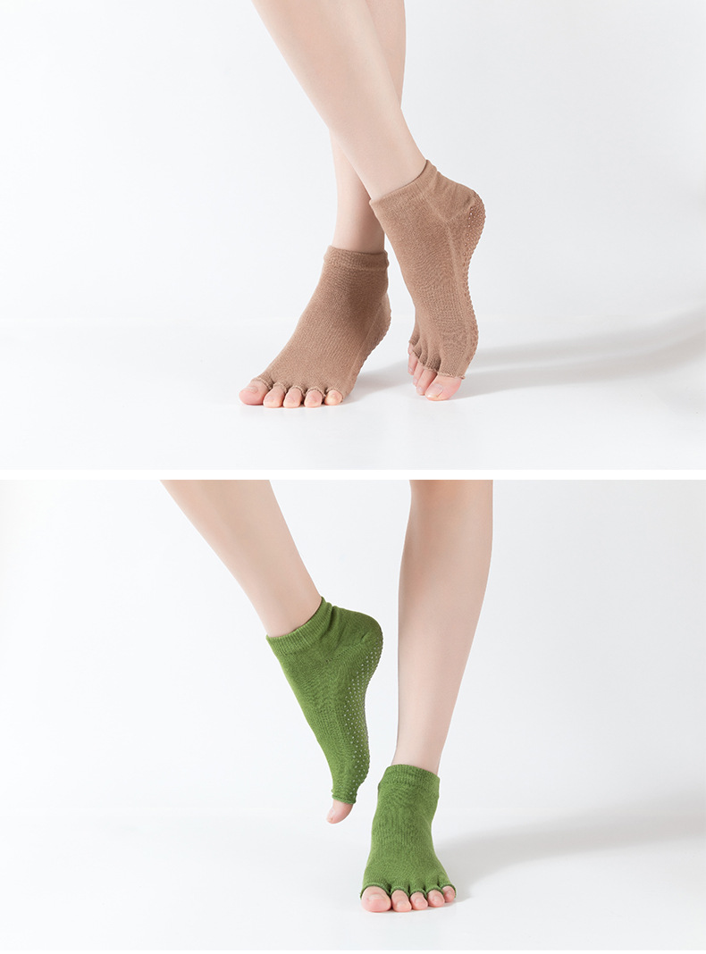 亚马逊爆款女士专业防滑露趾瑜伽袜子五指袜子舞蹈袜点胶袜运动袜