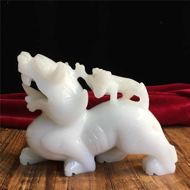 批发 阿富汗白玉母子貔貅摆件 家居送礼开业背子貔貅摆饰