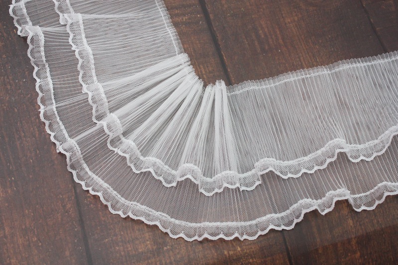 现货13cm压褶网纱蕾丝汉服袖子服装辅料装饰褶皱花边