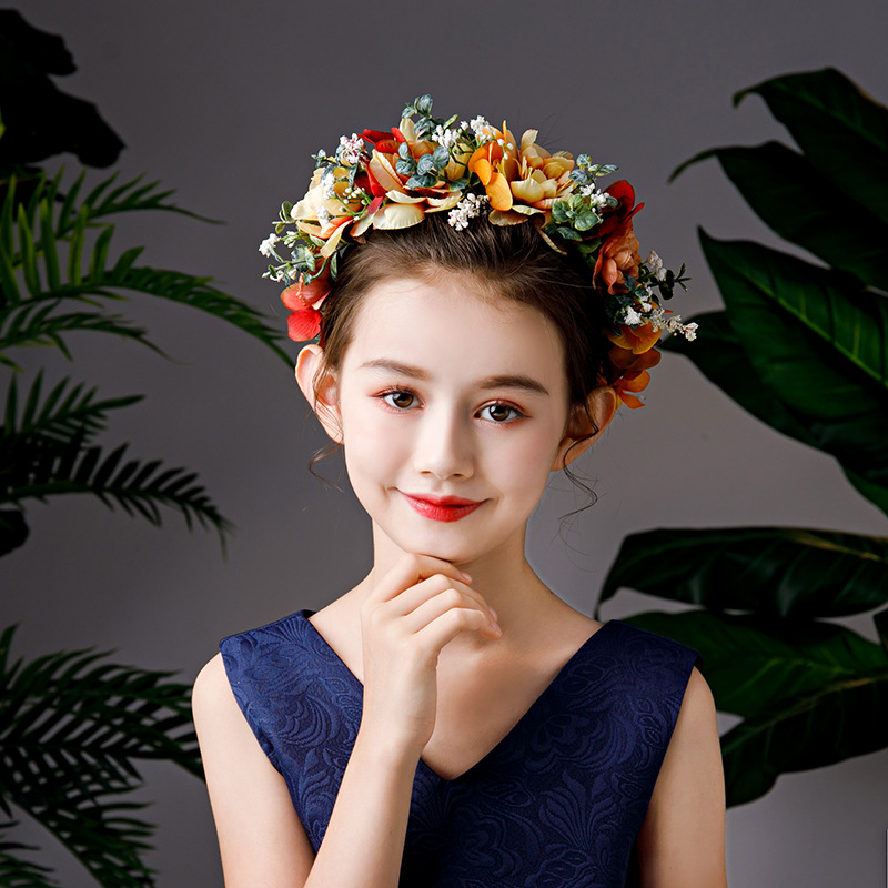 儿童森系花环彩色水草花冠女生新娘摄影写真偷换发带女童演出发饰