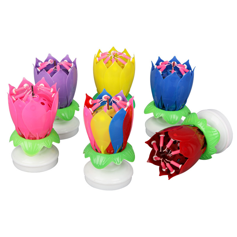 Factory Direct Sales Musical Candle Birthday Candle Flowering Double-Layer Rotating Lotus Candle Birthday Cake Candle Wholesale