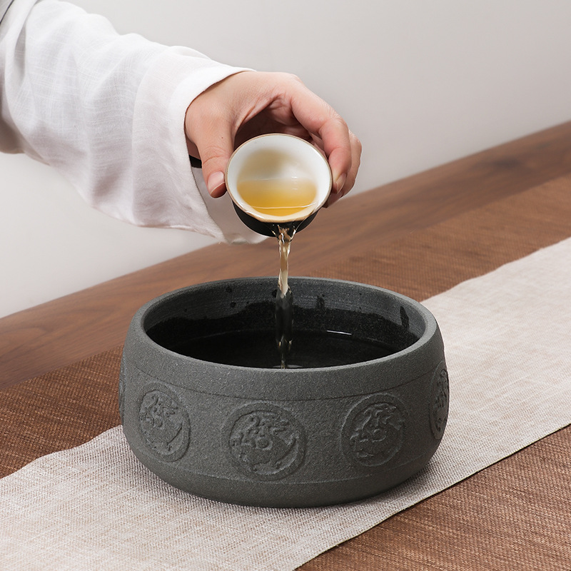 忆仟堂天然石头茶洗大号家用笔洗茶杯洗水盂茶渣桶功夫茶具配件