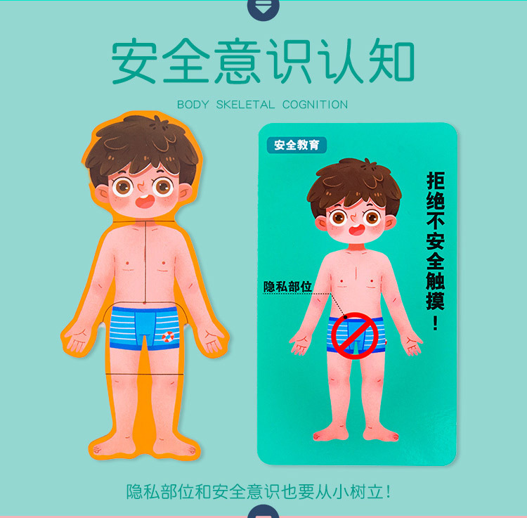 身体结构拼图sd05人体认知拼图男孩女孩儿童安全教育木制益智玩具
