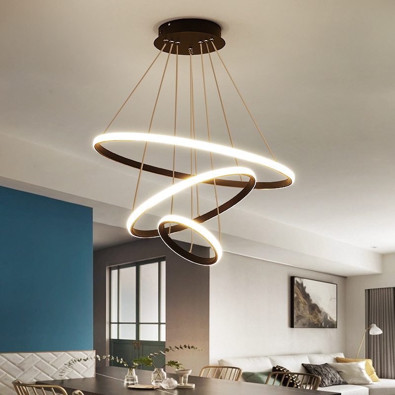 Dining Room Chandelier Three-Head Nordic Circle Bar Lamp Led Simple Modern Living Room Pendant Lamp Atmospheric Dining Room Chandelier